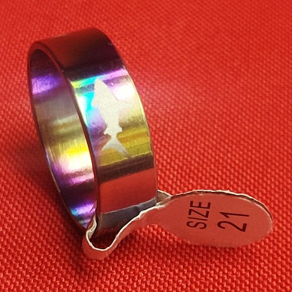 Stainless Steel Wide Band Shark Engraved Ring Size 21 Multicolor Unisex - Picture 11 of 11